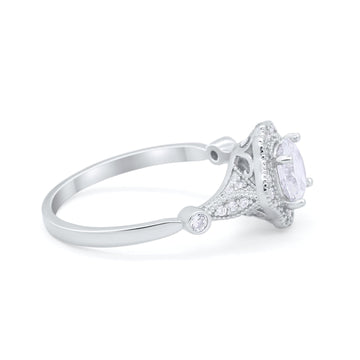 Halo Vintage Style Engagement Ring Simulated Cubic Zirconia 925 Sterling Silver